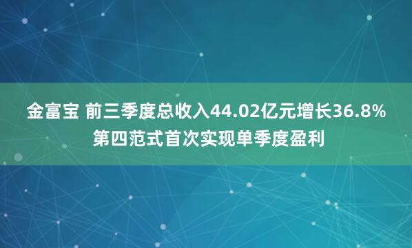 金富宝 前三季度总收入44.02亿元增长36.8% 第四范式首次实现单季度盈利